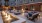 evening shot of lit courtyard with water features